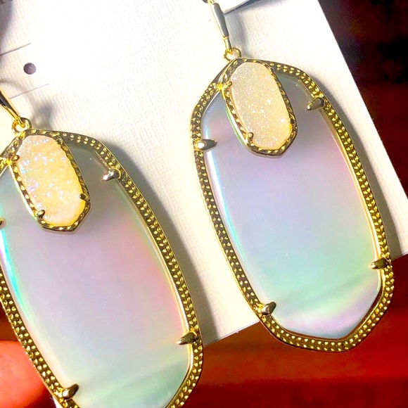 Kendra Scott RARE & RETIRED Darcy Earrings Iridescent & Iridescent Drusy GORG! - Picture 11 of 14